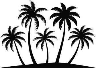 Black palm trees on white background tropical silhouette