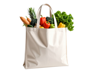 Reusable Cloth Bag with Fresh Groceries Isolated Background