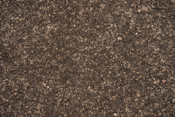 Rough dark asphalt or concrete with scattered small stones, detailed textured background.