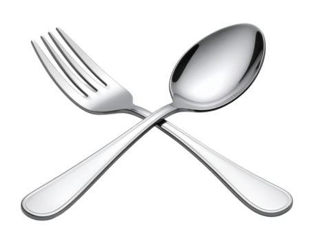 Shiny Stainless Steel Spoon and Fork Crossed Together