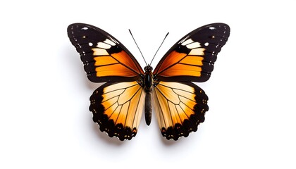 Monarch Butterfly with Open Wings Isolated on White Background  Studio Shot.