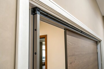 Fototapeta premium Modern Sliding Pocket Door with Wooden Frame and Aluminum Track System