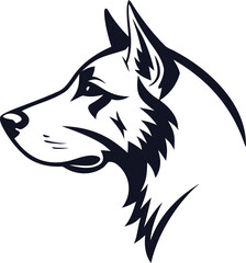 black and white digital sketch,stylized dog head portrait,detailed animal anatomy,dark minimalistic design,clean graphic vector illustration
