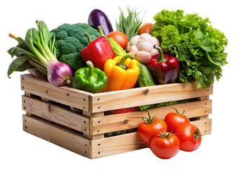 box with vegetables isolated on white background, png, ai generated.