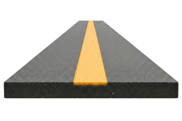 Asphalt road with a single yellow line isolated on a transparent background
