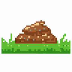 Naklejka premium brown manure pile on green grass pixel art illustration of organic fertilizer, nature and agriculture compost