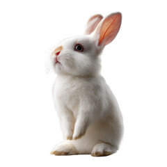 Obraz premium White rabbit sitting upright with alert expression in a neutral background during daylight