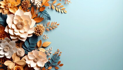 Floral arrangement display studio paper craft bright environment close-up view handmade artistry for home decor