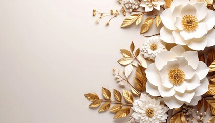 Elegant golden floral arrangement studio background decorative art minimalist style close-up view modern design for home decor