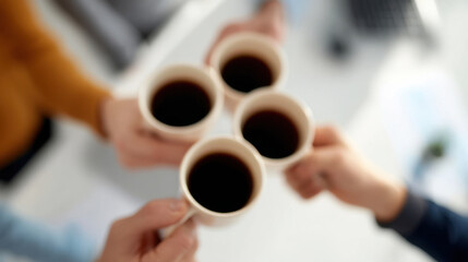 Farewell gathering with employee holding coffee cups in warm office moment celebrating teamwork and friendship