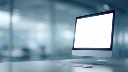 Farewell message on computer screen in modern office environment with employee workspace and blurred background