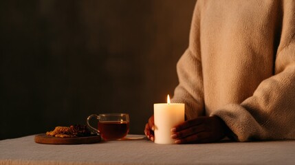 Warm candlelight illuminates cozy setting, inviting relaxation a