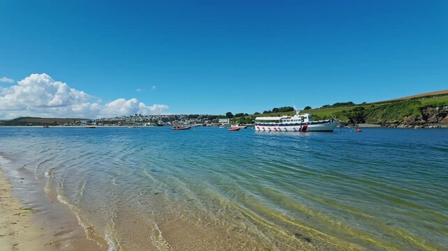 Pan from Daymer Bay towards Padstow, Cornwall, UK