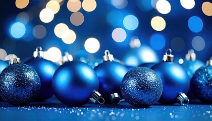 Blue Christmas ornaments on a blurred background