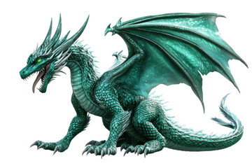 Obraz premium Green fantasy dragon with sharp wings and horns 