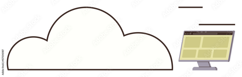 Wall mural cloud connected to a computer screen representing data storage, sharing, and accessibility. ideal fo