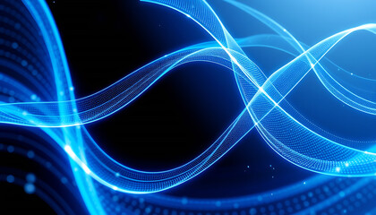 Abstract Blue Glowing Lines with Dots on a Dark Background