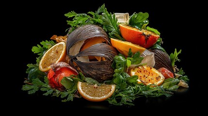 Charred Citrus Peels and Parsley Still Life