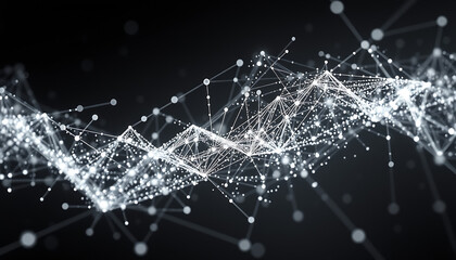 Abstract Network of Connected White Dots and Lines on Black