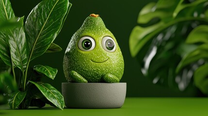 Cheerful Lime Character in Potted Plant Setting
