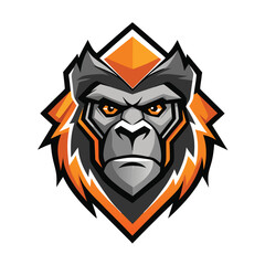 Fierce gorilla mascot head displays bold orange and gray accents on white backdrop