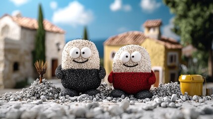 Cheerful Textured Characters in a Sunny Mediterranean Village