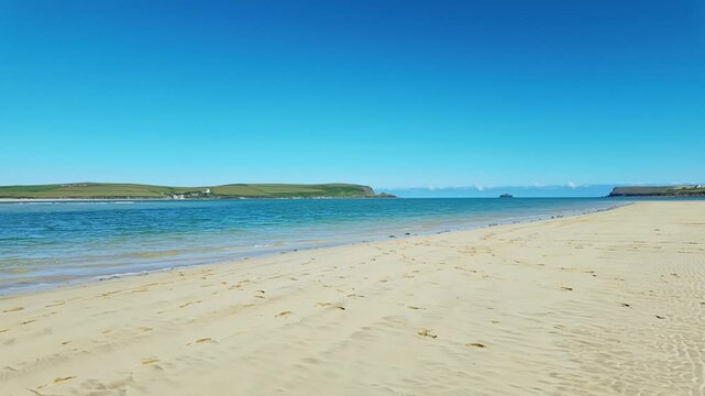 Pan from right to left of Daymer Bay, Cornwall, UK