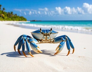 Blue crab on a tropical beach