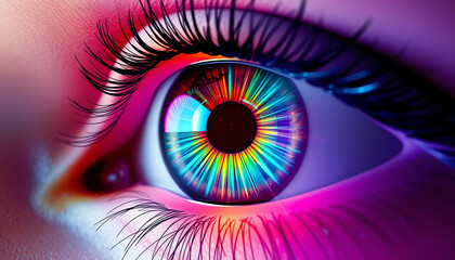 Closeup of a Vibrant Colorful Human Eye with Long Lashes