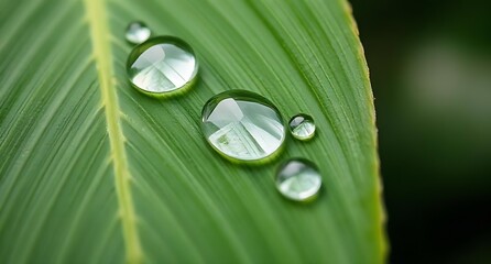 Dew Drops on a Vibrant Green Leaf A Macro Nature Study