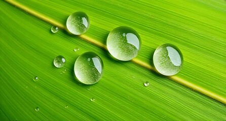 Dew Drops on Vibrant Green Leaf A Macro Nature Study
