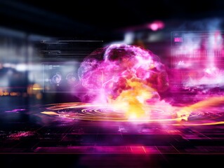 Abstract digital representation of a brain with glowing holographic elements.