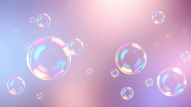 Soap bubbles floating on a pastel colored background creating a dreamlike atmosphere