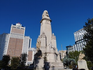 The Monument to Miguel de Cervantes is a public artwork in Madrid, Spain on the Plaza de España. It depicts Don Quixote and Sancho Panza.