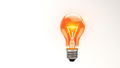 Glowing Lightbulb with Filament and Metal Base on Transparent Background