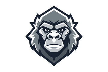 Angry gorilla gazes intensely with imposing style in the symmetrical monochrome color arrangement