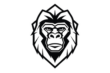 Monochrome gorilla portrait presents a powerful animal emblem with bold lines and captivating detail