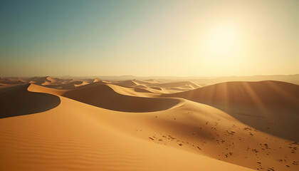 Golden Sunrise Over Endless Sand Dunes in the Sahara Desert landscape scenery