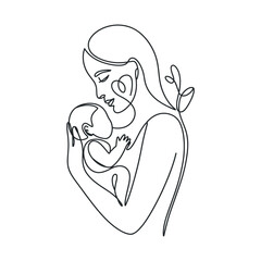 Elegant Line Art of Mother Holding Baby Minimalist Design Celebrating Motherhood and Family Love Perfect for Prints Cards and Creative Projects