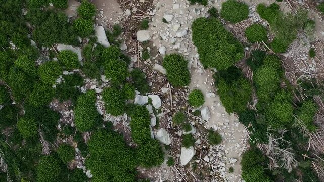 Aerial granite mountain canyon waterfall Utah tilt up. Wasatch Mountain Range central Utah, outside Salt Lake City, Utah. Winter summer recreation. Landscape scenic and rugged. Cliff.