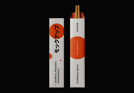 Chopsticks Packaging Mockup &ndash; Minimal Vertical Box Design with Japanese Style Presentation