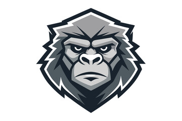 Intense gorilla face with furrowed brow looks imposing within an edgy shield shape