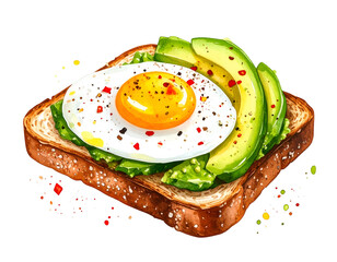 Avocado Toast Watercolor Illustration