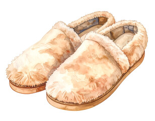 Cozy Watercolor Illustration of Fluffy Slippers