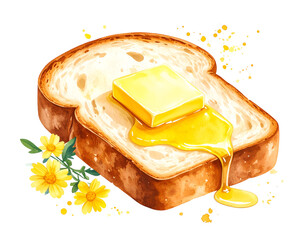 Buttered Toast Watercolor Illustration