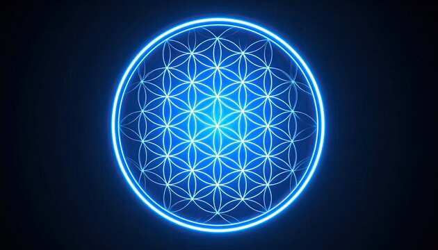 Blue glowing flower of life symbol