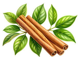 Cinnamon Sticks and Leaves Illustration