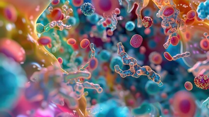 Microscopic ecosystem inside the human body reflecting inner bacterial balance..