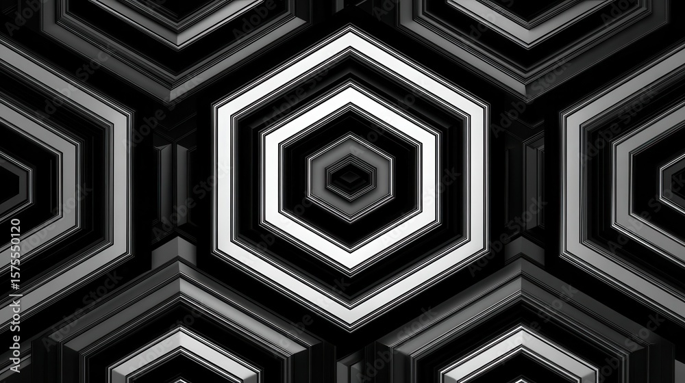 Poster abstract geometric pattern of interlocking hexagons.
