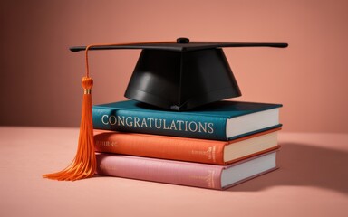 Graduation Success Academic Achievement with Cap and Books Still Life to celebrate achievement.